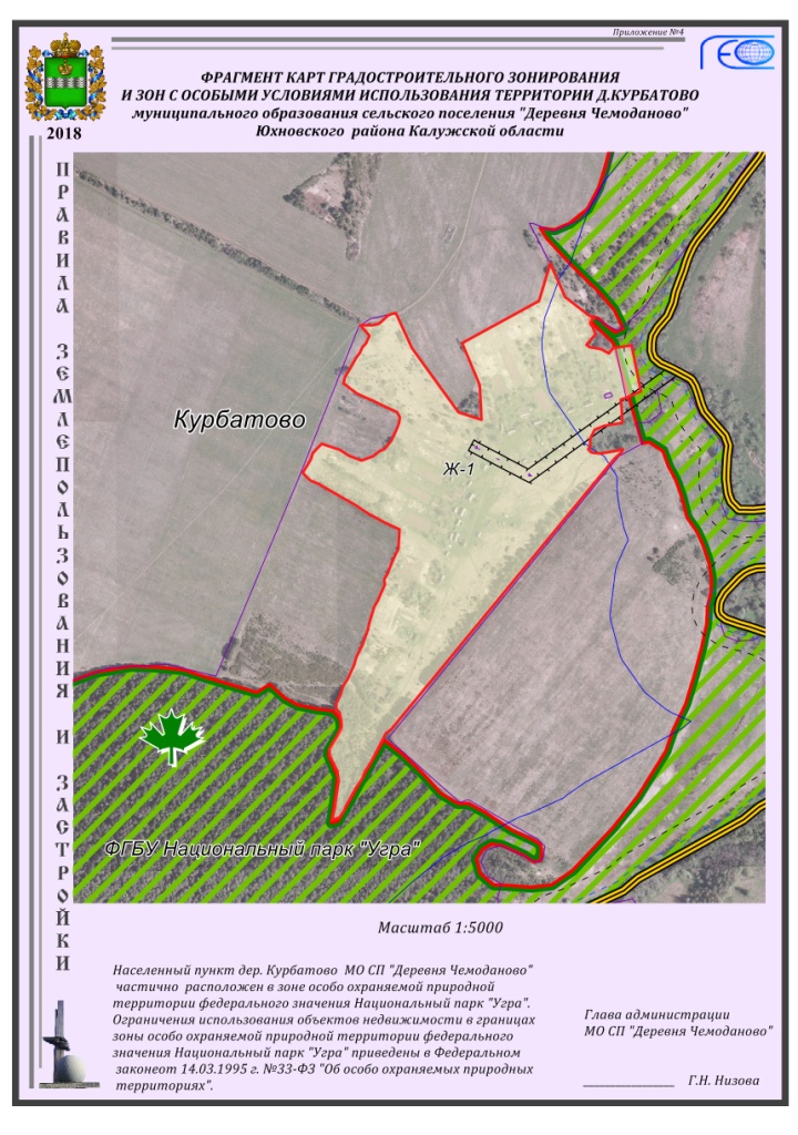 Карта "Градостроительного зонирования и зон с особыми условиями использования территории д. Курбатово муниципального образования сельского поселения "Деревня Чемоданово" Юхновского района Калужской области"